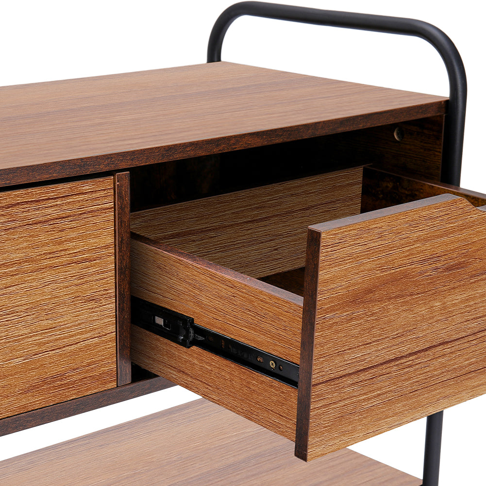 Modern 2-Drawer Metal and Wood Entry Bench