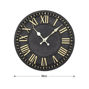Black and Gold Decorative Roman Numeral Wall Clock