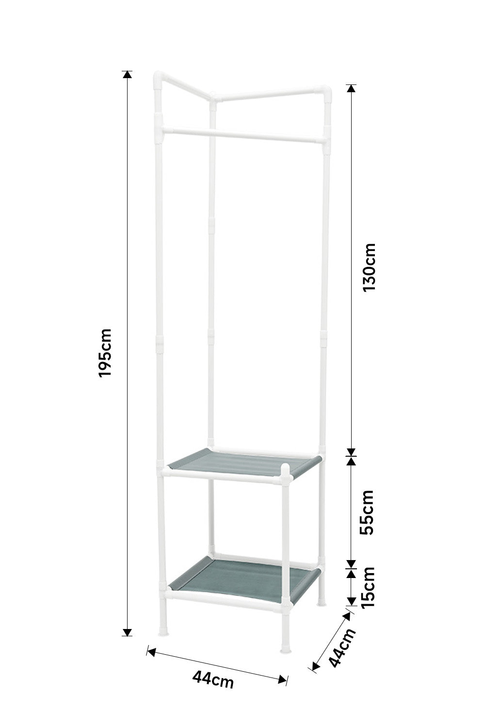 Corner Clothing Rack with 2 Tier Shelves