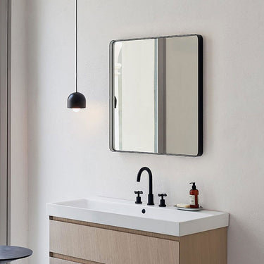 Modern Square Wall Mirror with Rounded Corners – Black Aluminum Frame, 40cm