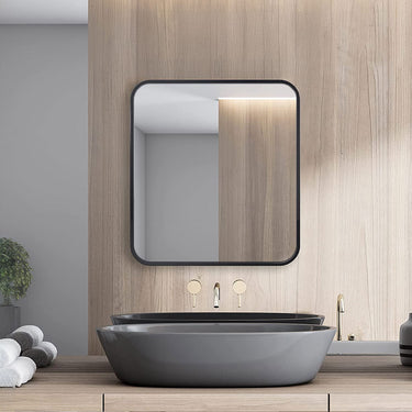 Modern Square Wall Mirror with Rounded Corners – Black Aluminum Frame, 40cm