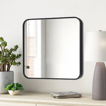 Modern Square Wall Mirror with Rounded Corners – Black Aluminum Frame, 40cm
