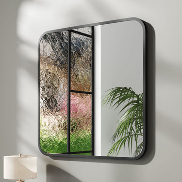 Modern Square Wall Mirror with Rounded Corners – Black Aluminum Frame, 40cm