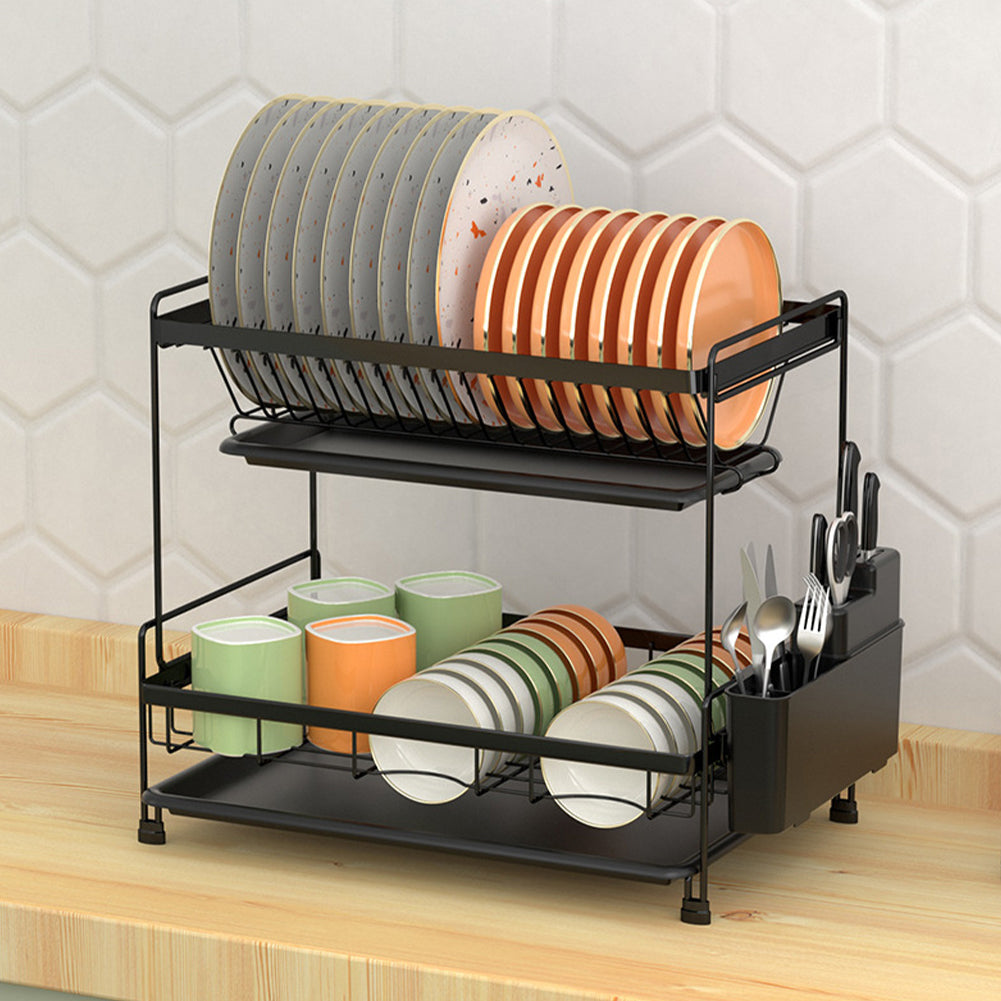2 Tier Dish Drying Rack with Drainboards