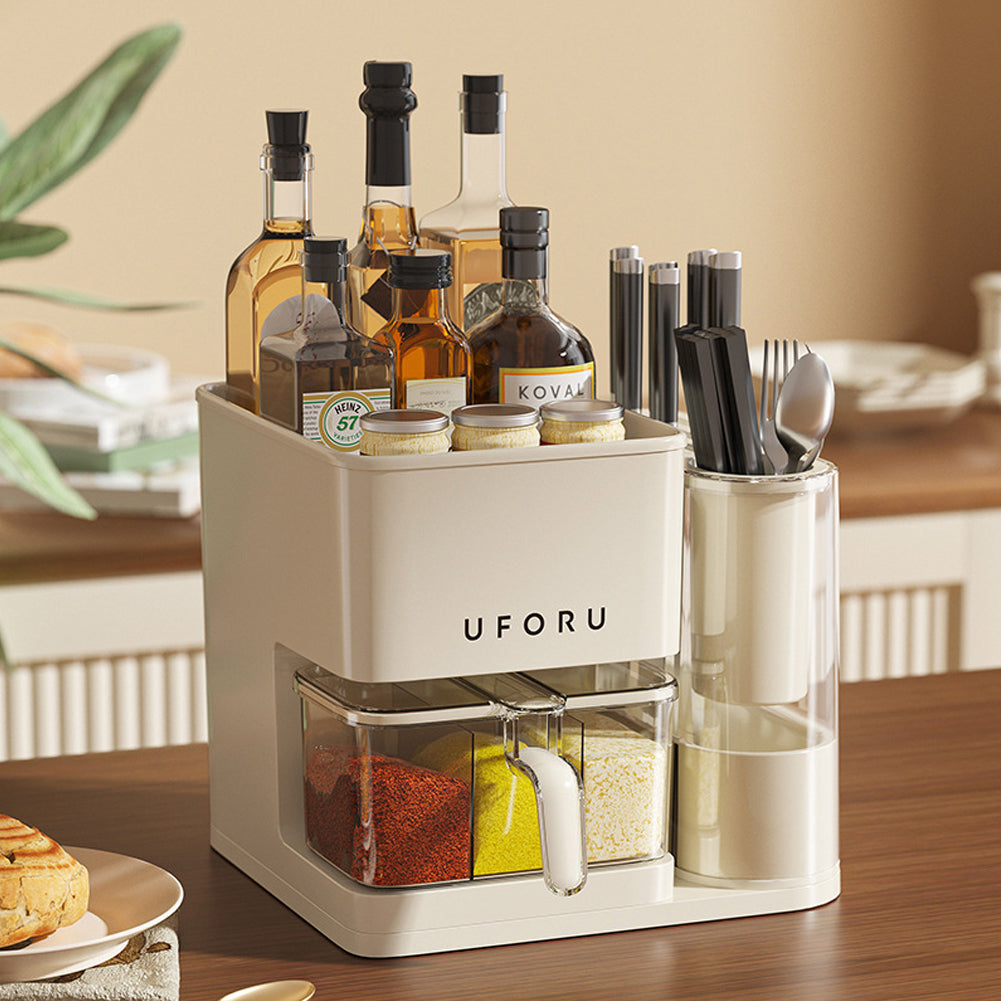 3-in-1 Kitchen Seasoning Box Spice Rack Knife Block