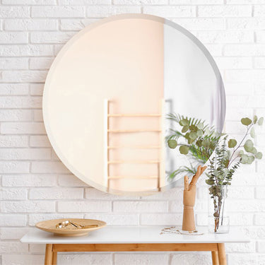 Round Frameless Wall Mirror – 40cm Bevelled Edge Bathroom Mirror with Safe Mounting Options