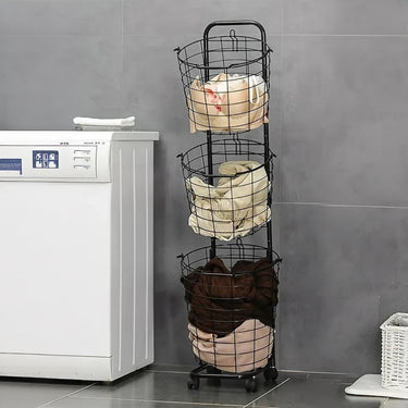 3-Tier Rolling Laundry Basket Cart with Removable Wire Baskets and Wheels