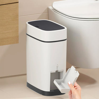 Slim Bathroom Trash Can with Built-In Toilet Brush – Dual Bag Design, Odor-Sealing Lid, 14L