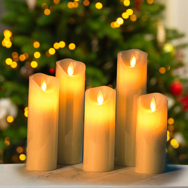 5-Piece Remote-Controlled LED Flameless Candle Set – Realistic Flickering Pillars
