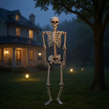 Realistic Full Body Halloween Skeleton Prop with Posable Joints - Eerie Distressed White Decoration for Haunted Houses