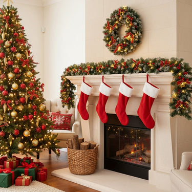 270cm Lighted Spruced Artificial Christmas Garland with Red Bows and Warm White LED Lights