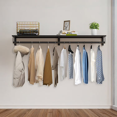 Wall-Mounted Clothes Rack with Top Shelf – Space-Saving Storage Solution