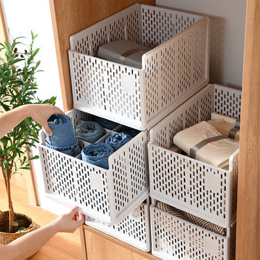 Stackable Plastic Clothes Storage Basket with Adjustable Dividers – Space-Saving Organizer