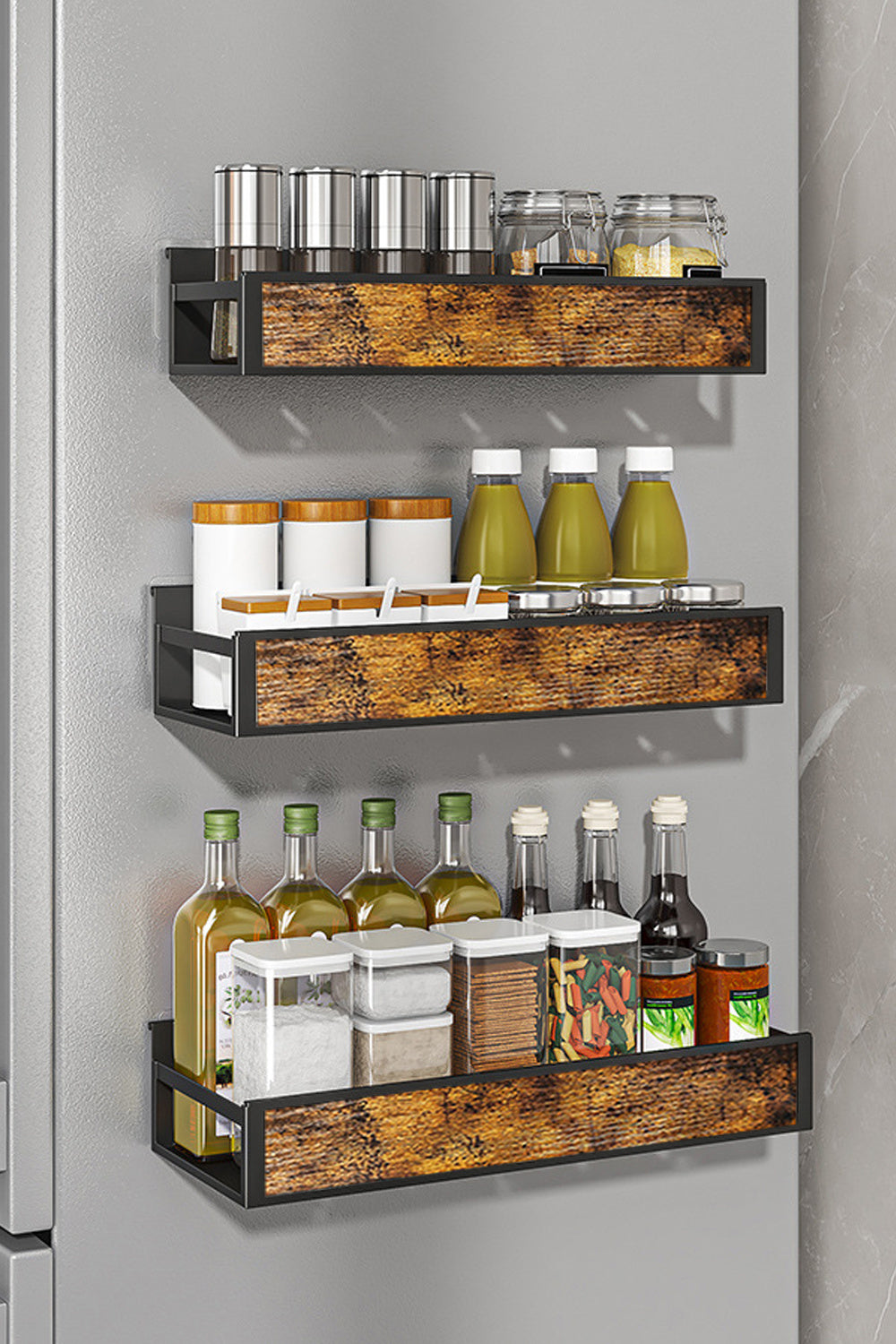 Industrial 3-Piece Wall Mount Spice Rack Organizer