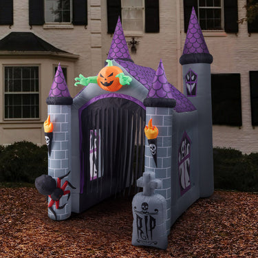 11ft Halloween Haunted House Castle Inflatable with Built-In LED Lights