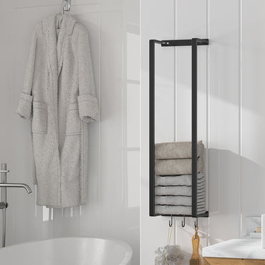 Modern Carbon Steel Wall Towel Rack with Hooks – Space-Saving Bathroom Organizer