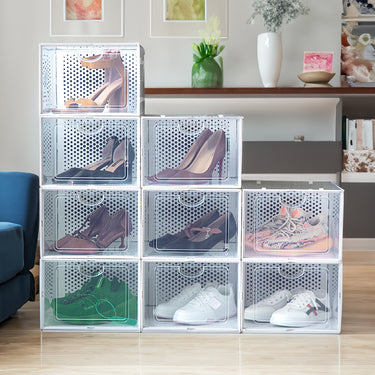 12-Pack Clear Ventilated Stackable Shoe Storage Boxes – Large Plastic Organizers - Lifeideas