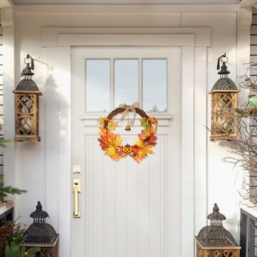 Artificial Pumpkin & Maple Leaf Wreath with Bell and LED Lights