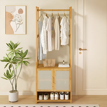 Freestanding Wooden Clothes Rack with Cabinet & Bottom Shelf – Closet Organizer