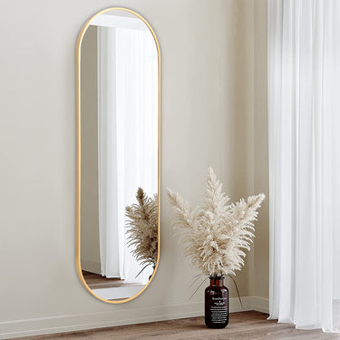 Modern Oval Metal Full-Length Wall Mirror in Gold – Elegant Home Décor for Bedroom, Hallway & Dressing Room