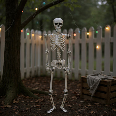 Realistic Full Body Halloween Skeleton Prop with Posable Joints - Eerie Distressed White Decoration for Haunted Houses