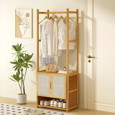 Freestanding Wooden Clothes Rack with Cabinet & Bottom Shelf – Closet Organizer