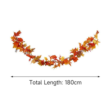 1.8M Artificial Autumn Maple Leaf & Pumpkin Vine Garland with LED Lights - Fall Indoor and Outdoor Decoration