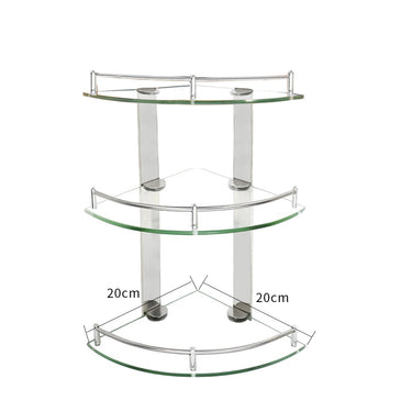 3 Tiers Bathroom Tempered Glass Corner Shelf with Steel Rail Wall Mounted - Lifeideas