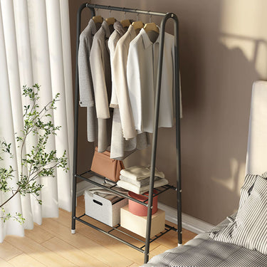 152cm Freestanding Metal Clothes Rail with Bottom Storage Shelves – Powder-Coated Black - Lifeideas