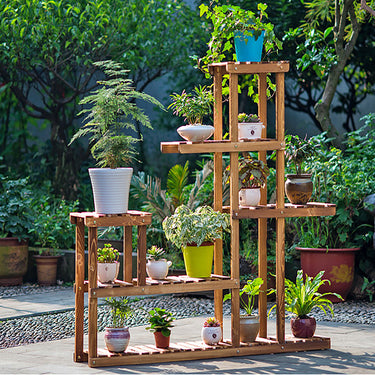Rustic Multi-Tiered Wooden Plant Stand – 6-Tier Space-Saving Flower Shelf
