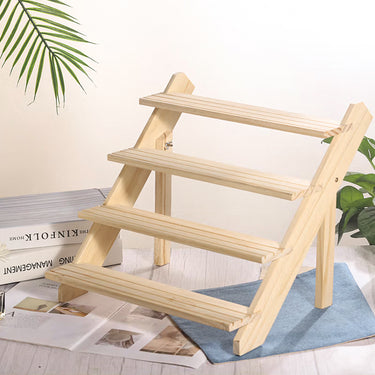 4-Tier Solid Pine Wood Desktop Display Stand – Natural Organizer for Jewelry & Decor - Lifeideas