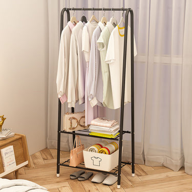 152cm Freestanding Metal Clothes Rail with Bottom Storage Shelves – Powder-Coated Black - Lifeideas