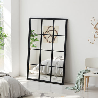 Classic Window Mirror with Metal Frame – Industrial Wall Accent Mirror for Living Room or Entryway