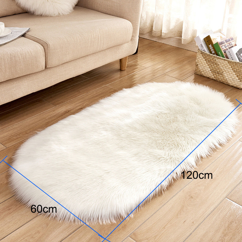 White Oval Fluffy Shaggy Sheepskin Area Rugs