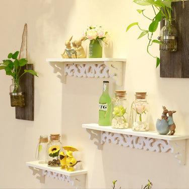 Set of 3 White Wooden Wall-Mounted Shelves – Decorative Floating Display Racks