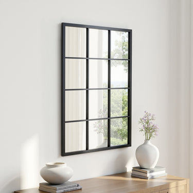 Classic Window Mirror with Metal Frame – Industrial Wall Accent Mirror for Living Room or Entryway