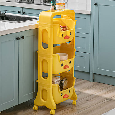 3-Tier Mobile Kids Toy Storage Rack – Cute Duck Design with Wheels - Lifeideas