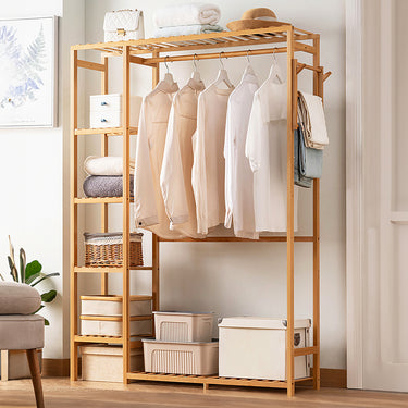 Wooden Open Clothes Rack with Shelves – Multi-Layer Clothing and Accessory Organizer