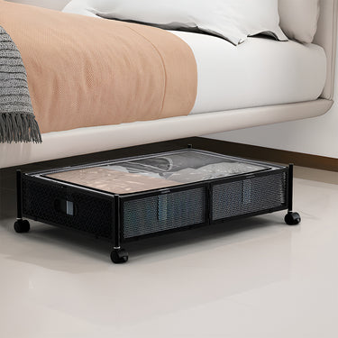 Under Bed Rolling Storage Basket with Lid – Carbon Steel Frame & Mesh Sides