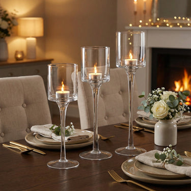 3-Piece Glass Tealight Candle Holders, Elegant Table Centerpiece Set