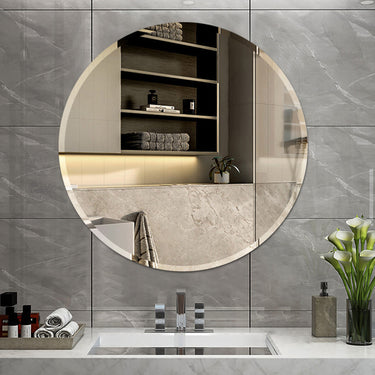 Round Frameless Wall Mirror – 40cm Bevelled Edge Bathroom Mirror with Safe Mounting Options