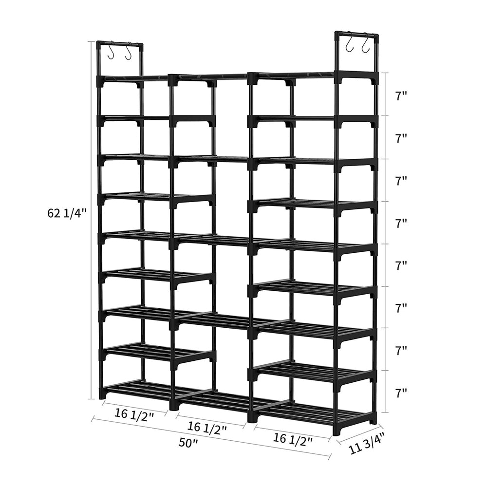 Shoe Rack Column Large 3-Column Open Shoe Rack – Multi-Tier Metal Organizer for Entrywa ...