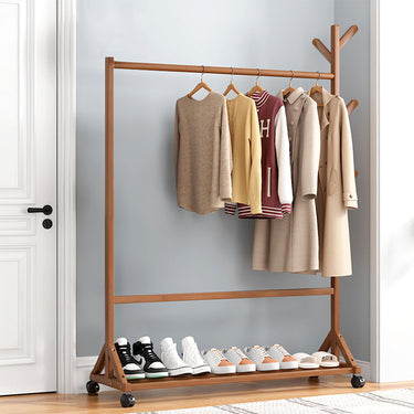 Bamboo Garment and Hat Rack with Wheels – Mobile Clothing Organizer with Shelf