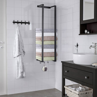 Modern Carbon Steel Wall Towel Rack with Hooks – Space-Saving Bathroom Organizer