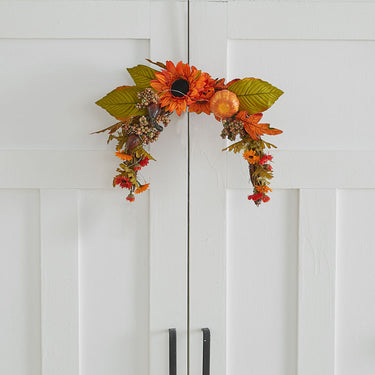 Artificial Sunflower & Pumpkin Halloween Wreath with LED Lights