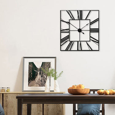 Oversized Square Metal Wall Clock – Roman Numerals and Modern Cut-Out Design for Statement Home Decor