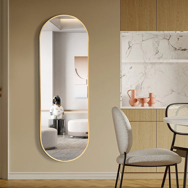 Modern Oval Metal Full-Length Wall Mirror in Gold – Elegant Home Décor for Bedroom, Hallway & Dressing Room
