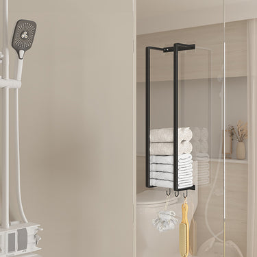 Modern Carbon Steel Wall Towel Rack with Hooks – Space-Saving Bathroom Organizer