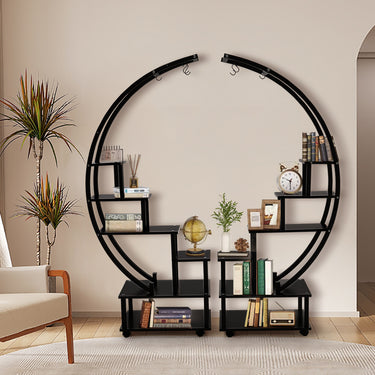 2pcs Half-Moon-Shaped Plant Stand Display Shelf with Wheels - Lifeideas