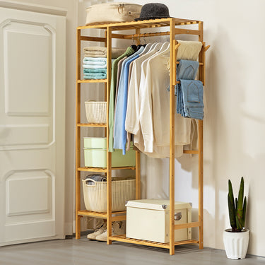Wooden Open Clothes Rack with Shelves – Multi-Layer Clothing and Accessory Organizer